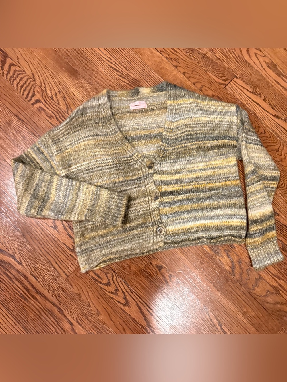 Urban Outfitters Olive and Yellow Striped V‑Neck Cropped Cardigan
